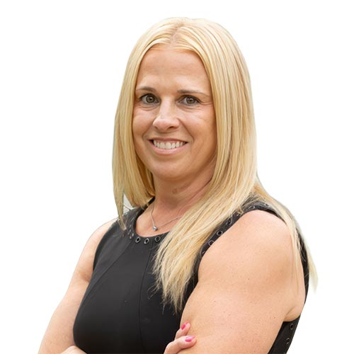 Gretchen Wahl; A woman with long blonde hair smiles confidently, arms crossed, wearing a sleeveless black top against a plain white background. Professional and approachable tone.