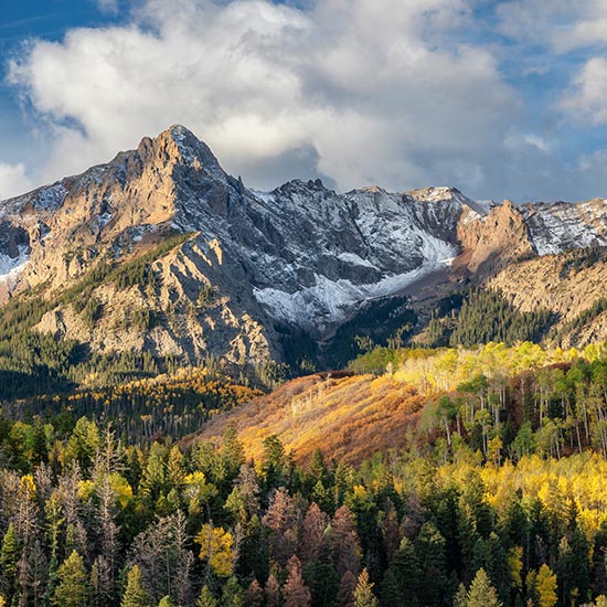 Centerpoint Feature image - Spring mountain scene showing a wooded hillside and lightly snow covered mountains.