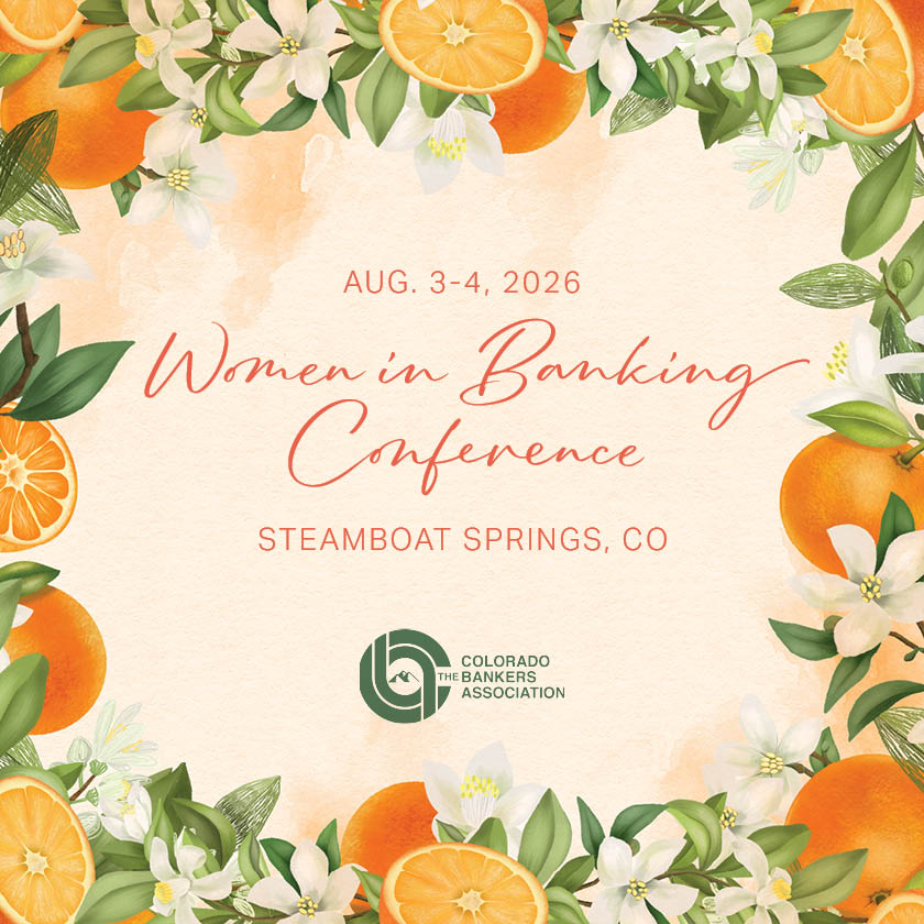 Text: August 3-4, 2026 | Women in Banking Conference at Steamboat Spring, Colorado.